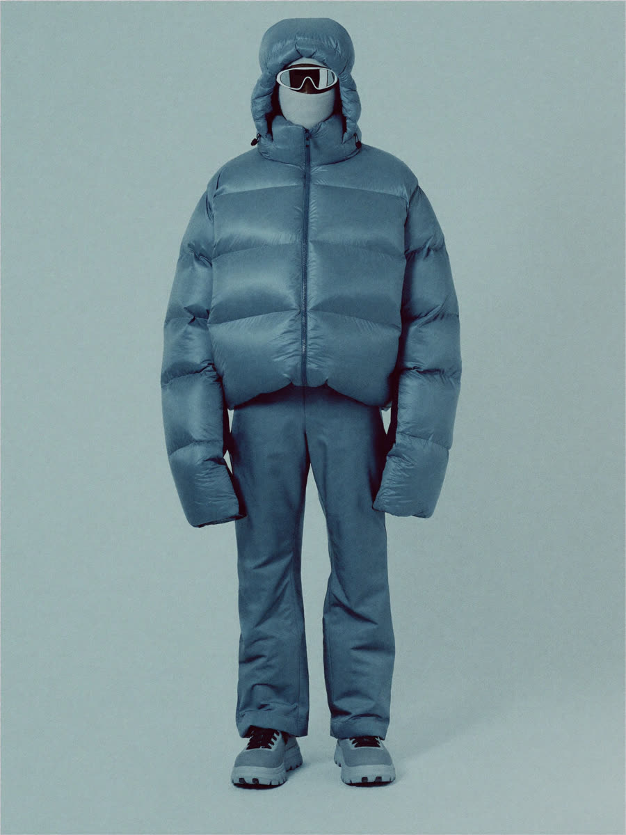 Icefield Blue — tech puffer, hood up, series 01